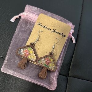 Mushroom Dangle Earrings with Pink Accents
